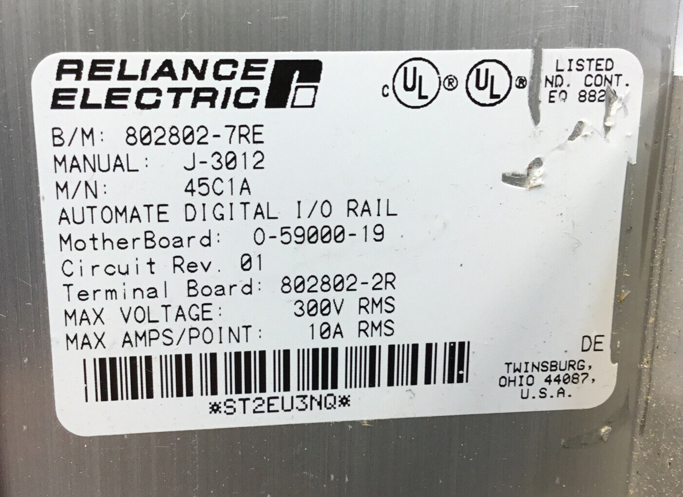 RELIANCE ELECTRIC 802802-7RE  J-3012  45C1A AUTOMATE DIGITAL I/O RAIL   3H