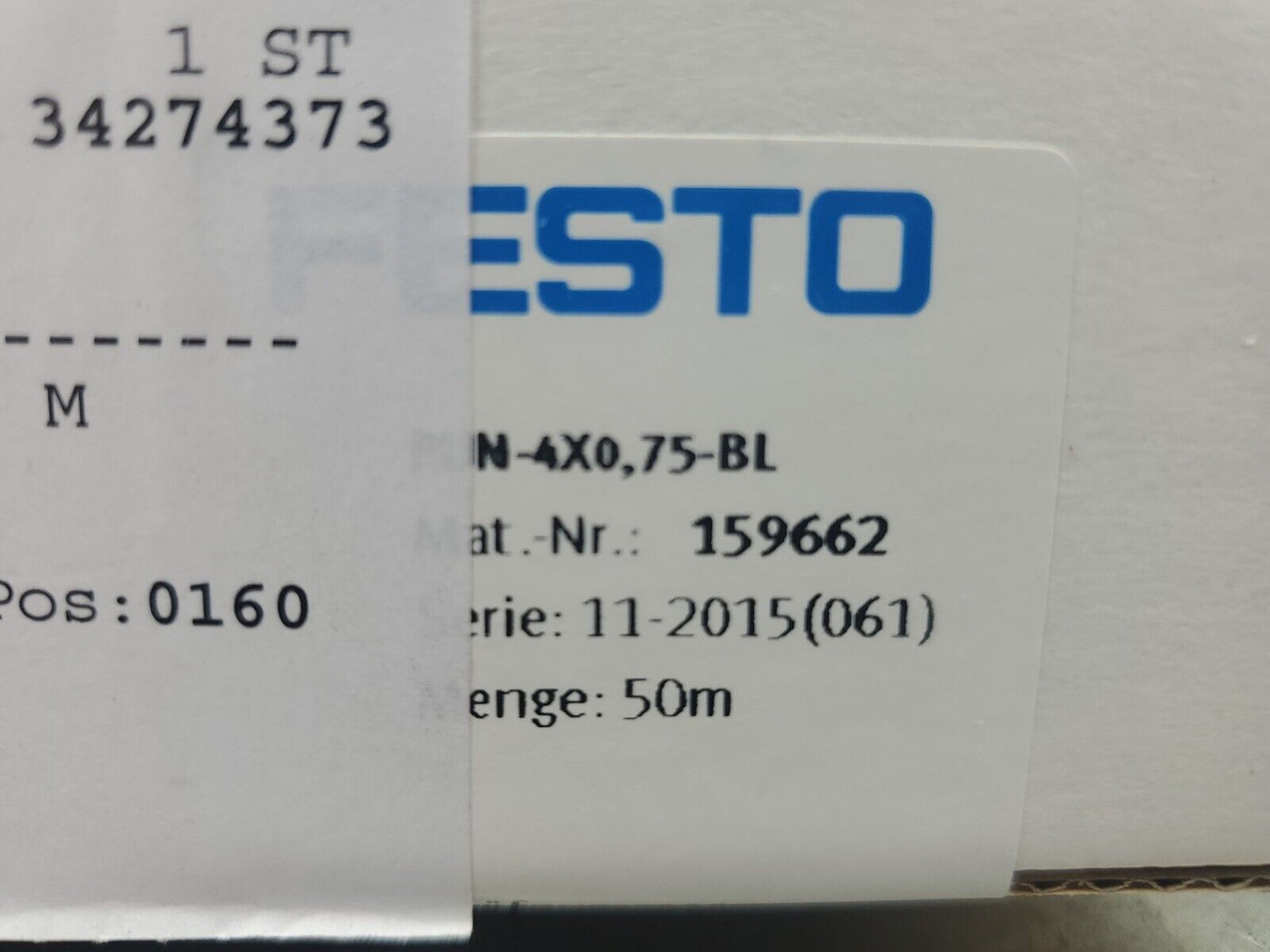 FESTO PUN-4X0,75-BL (159662) Plastic Tubing - 50M.  6D
