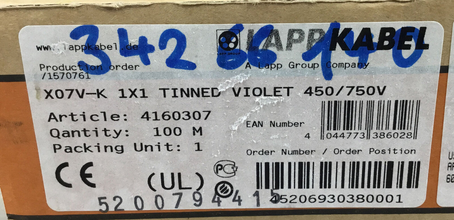 Lapp Kabel X07V-K 1X1 TINNED VIOLET 450/750V     6B-1