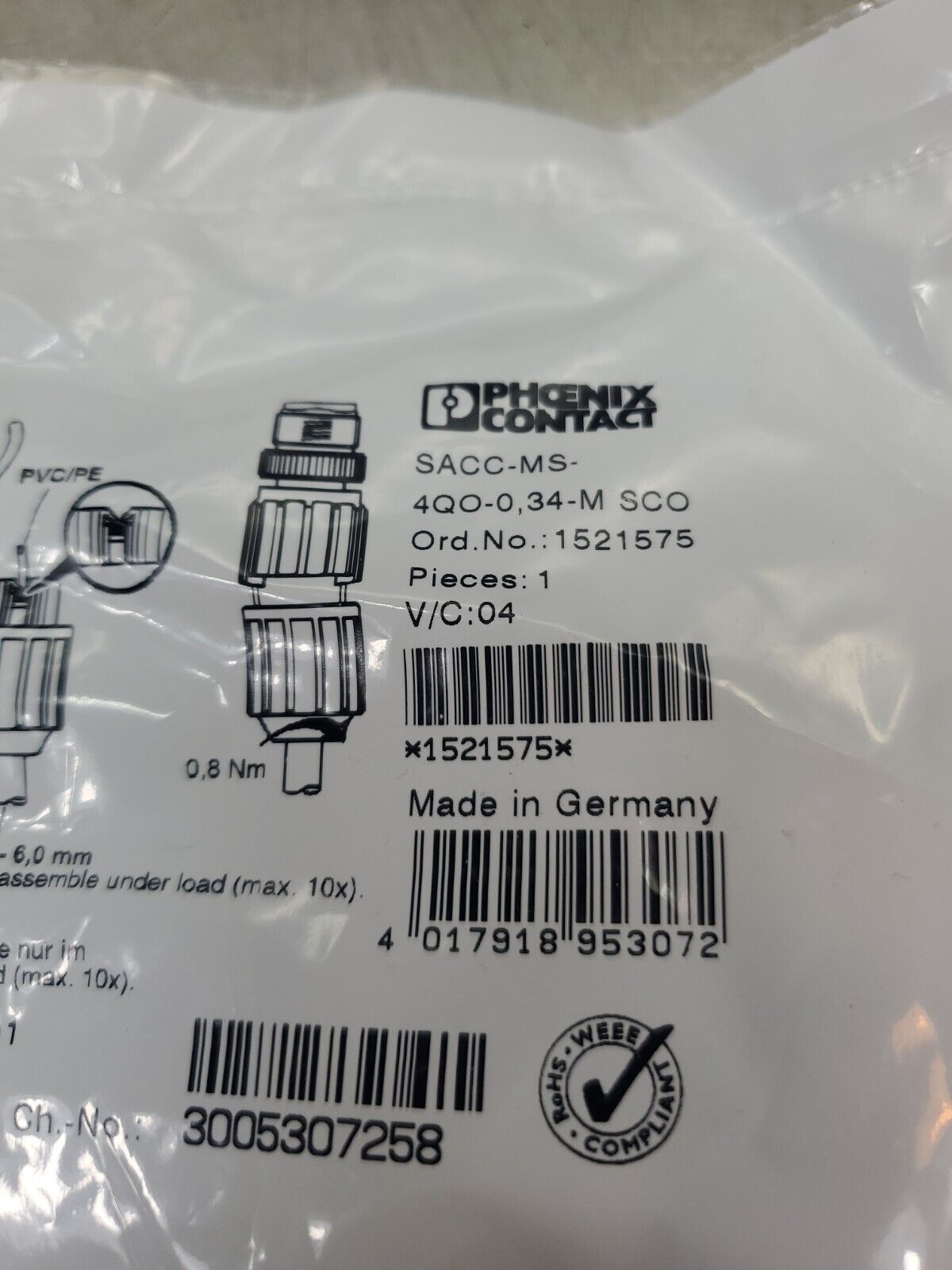 Phoenix Contact 4-Position Connector   SACC-MS-4QO-0,34-M SCO.              5E-4