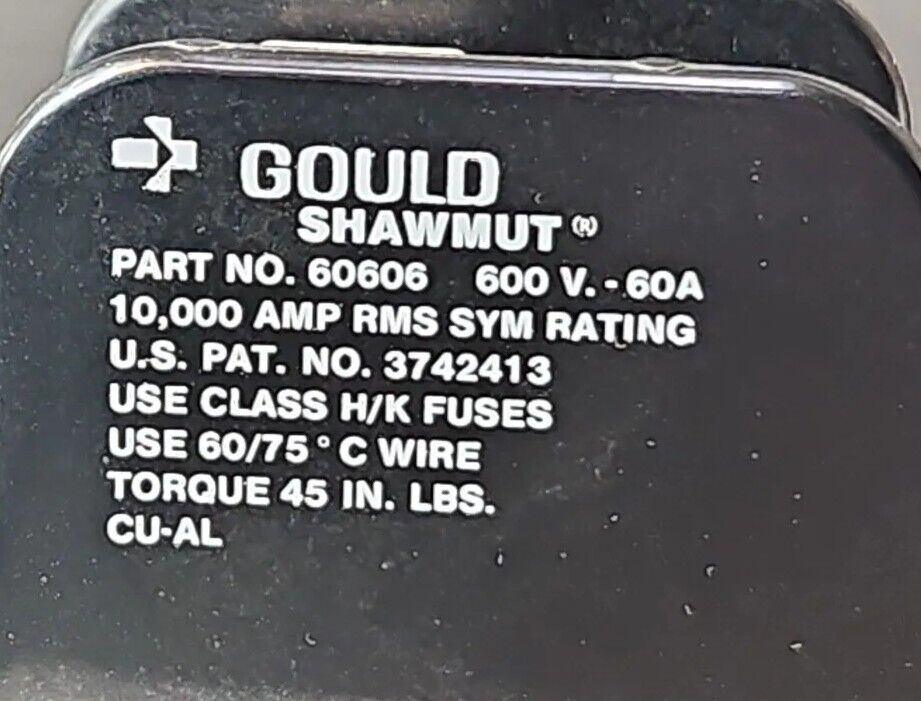 GOULD SHAWMUT 60606 CLASS H/K FUSEHOLDER  60A 600V.                     Loc4E-24