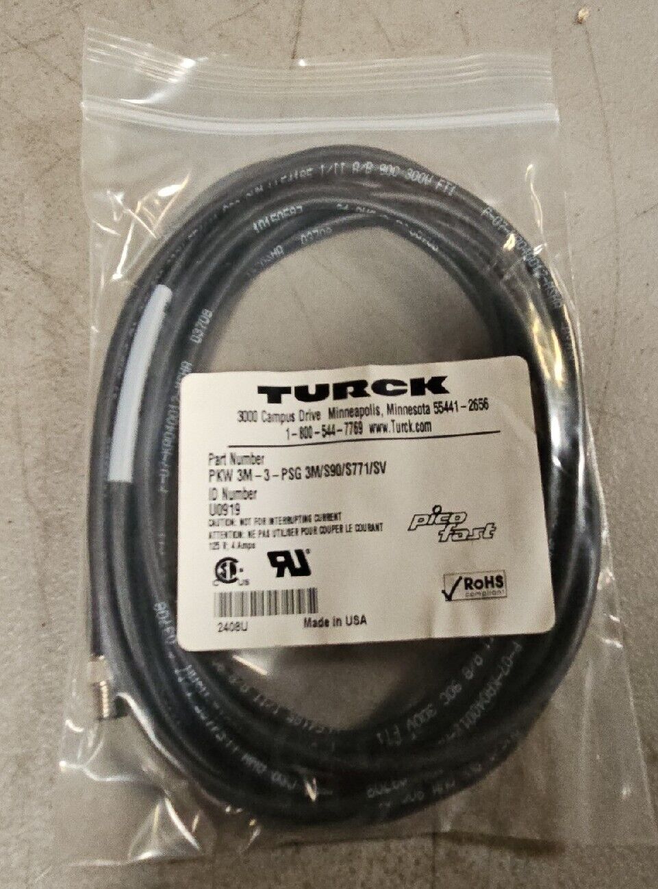 TURCK PKW 3M-3-PSG 3M/S90/S771/SV PLC Cable                             Loc 5D-8
