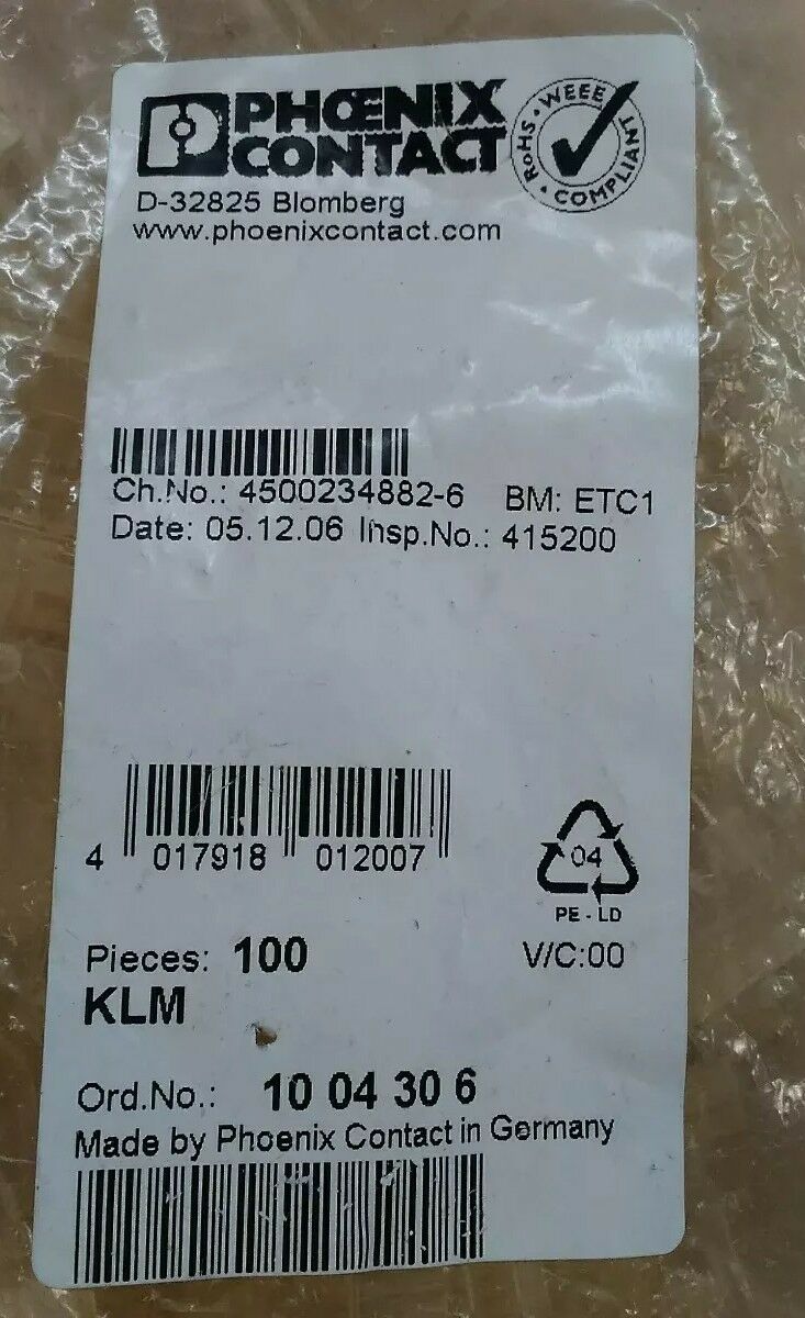 PHOENIX CONTACT KLM TERMINAL STRIPS MARKER CARRIER ( 1004306 )            4D