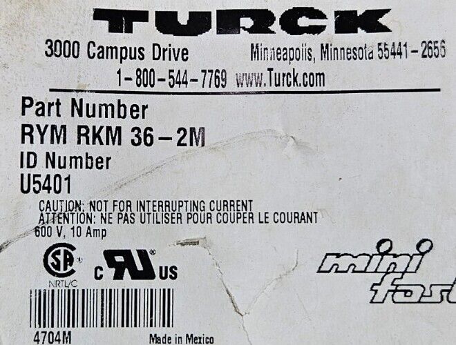 TURCK RYM RKM 36-2M CORDSET.                                            Loc5E-25