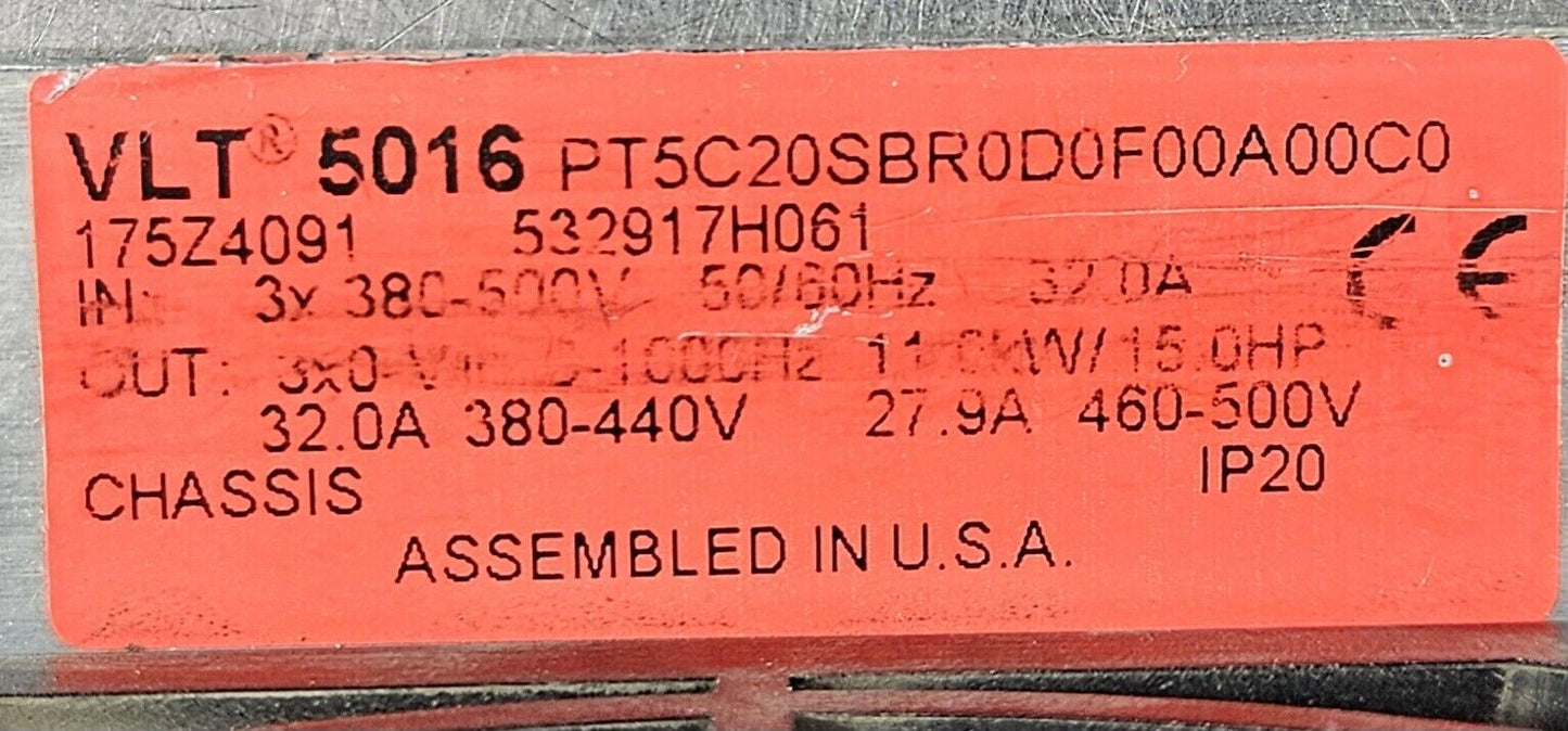 DANFOSS VLT5016 PT5C20SBR0D0F00A00C0 15HP Drive                           Loc1E*