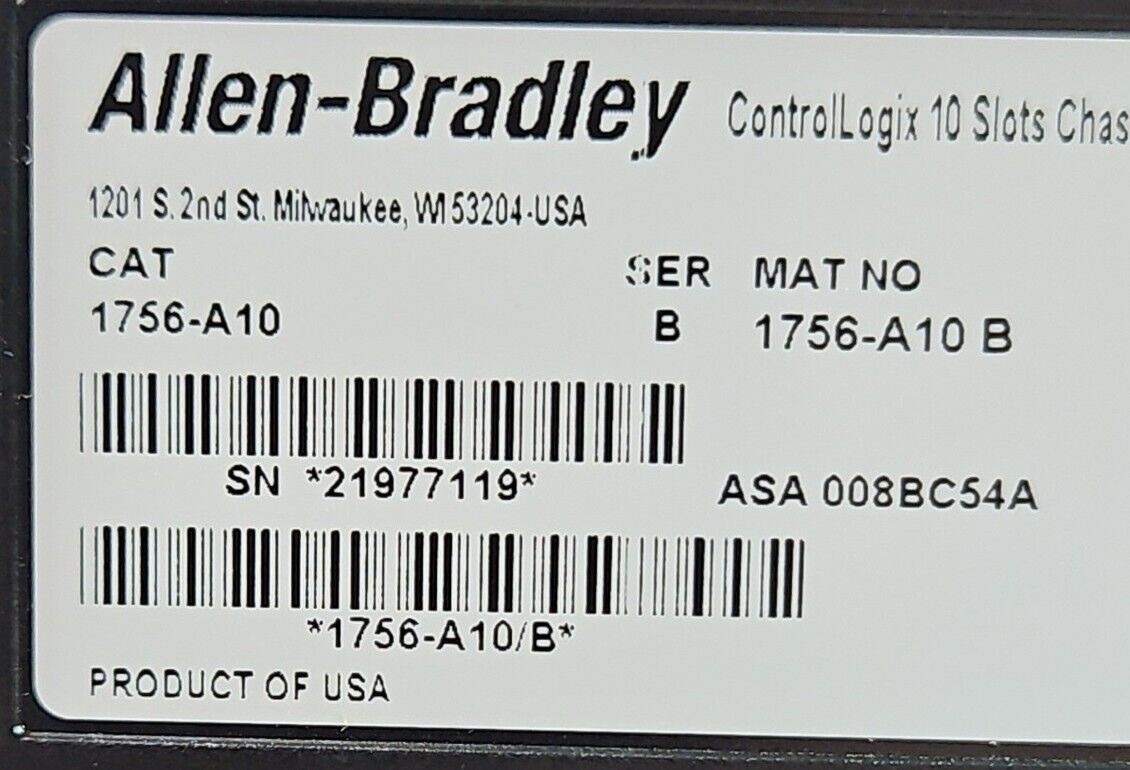 Allen-Bradley 1756-A10/B Controllogix Slot Chassis.                        3C-13