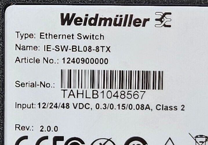 Weidmuller IE-SW-BL08-8TX Ethernet Switch.                                 3B-20