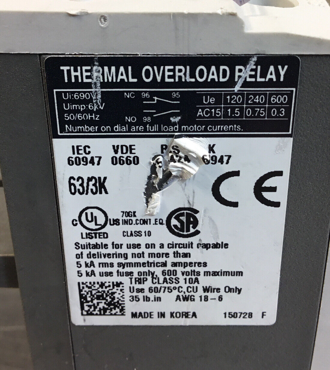 CARLO GAVAZZI  GT63 63/3K  Thermal Overload Relay     4G