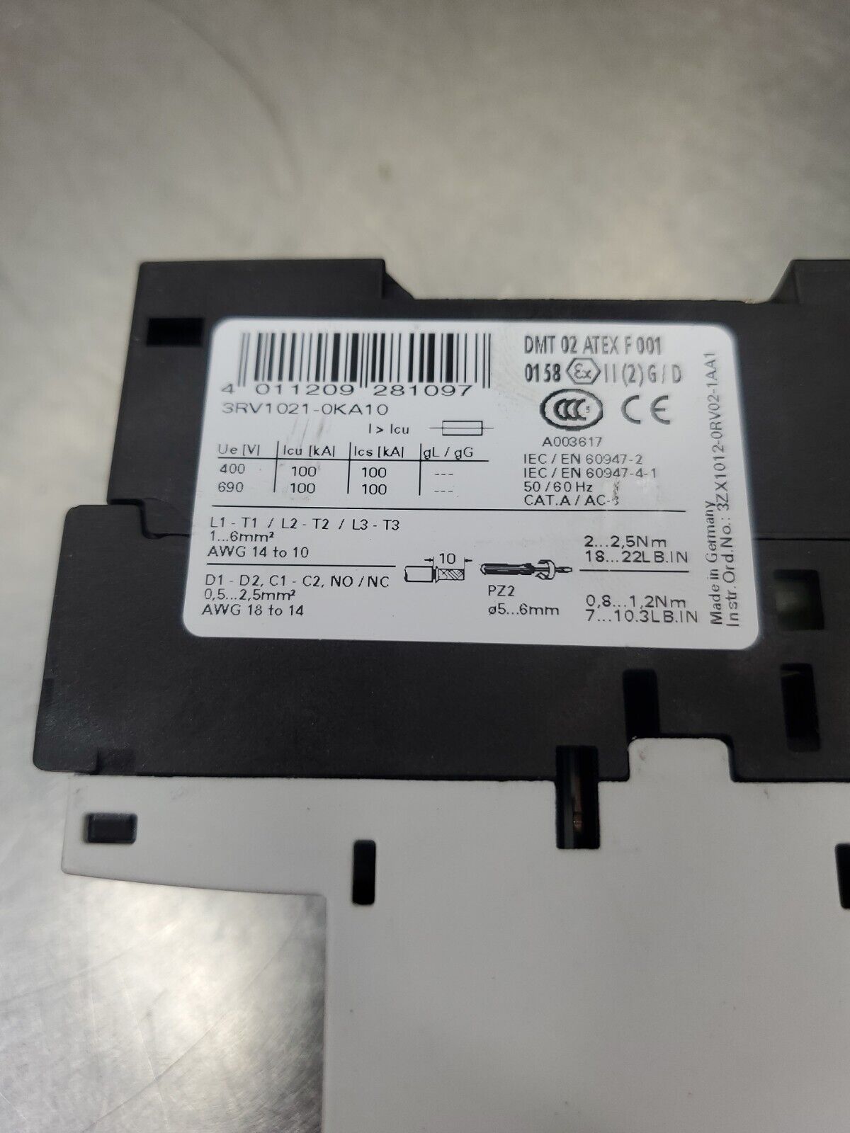 SIEMENS SIRIUS 3RV1021-0KA10 MOTOR STARTER.                                 4C-1
