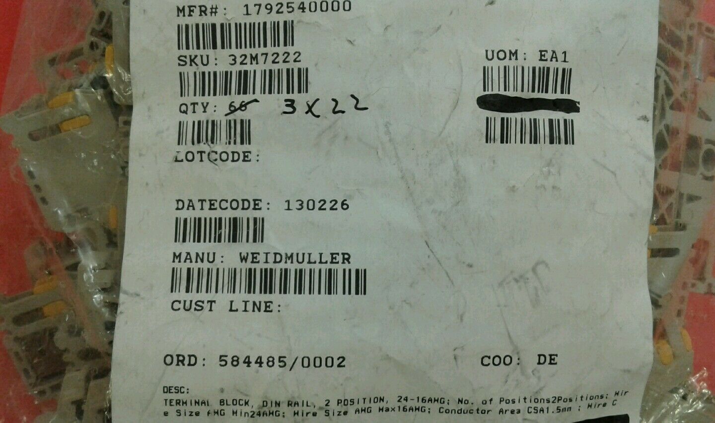 Weidmuller 1792540000 IDU 1.5N din mount terminal blocks (3 lots of 22 ea)  4A