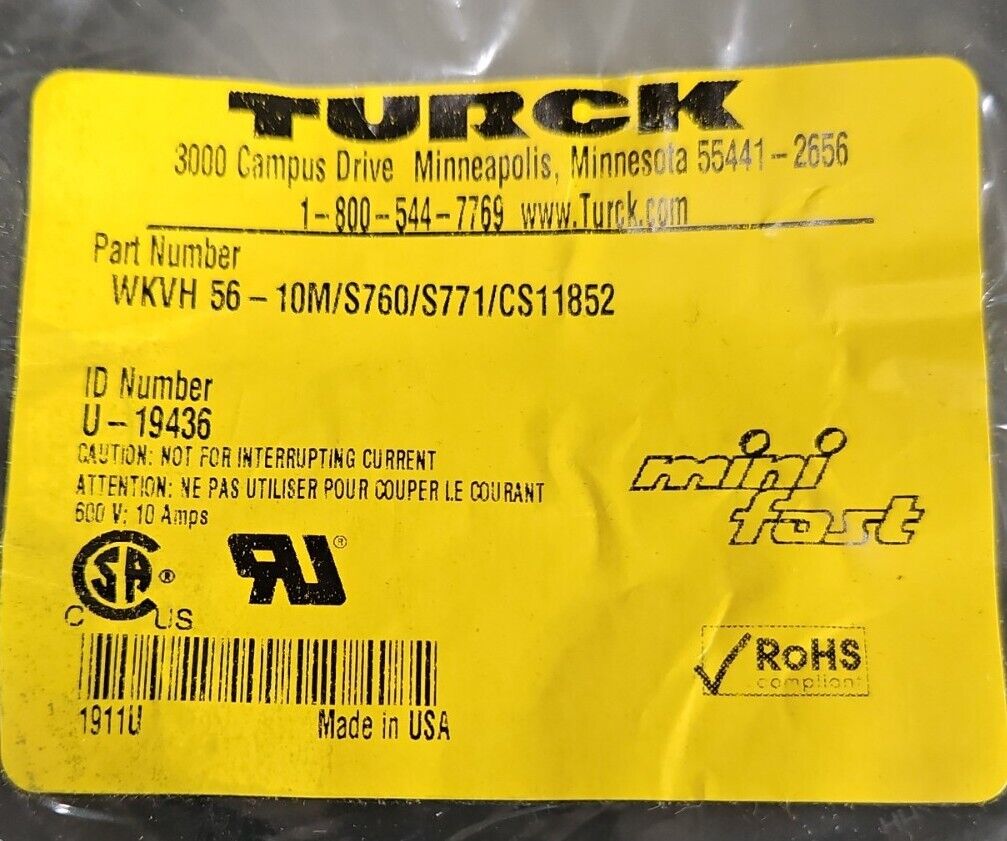 TURCK WKVH 56 - 10M/S760/S771/CS11852 PLC Cable                           Loc 5K