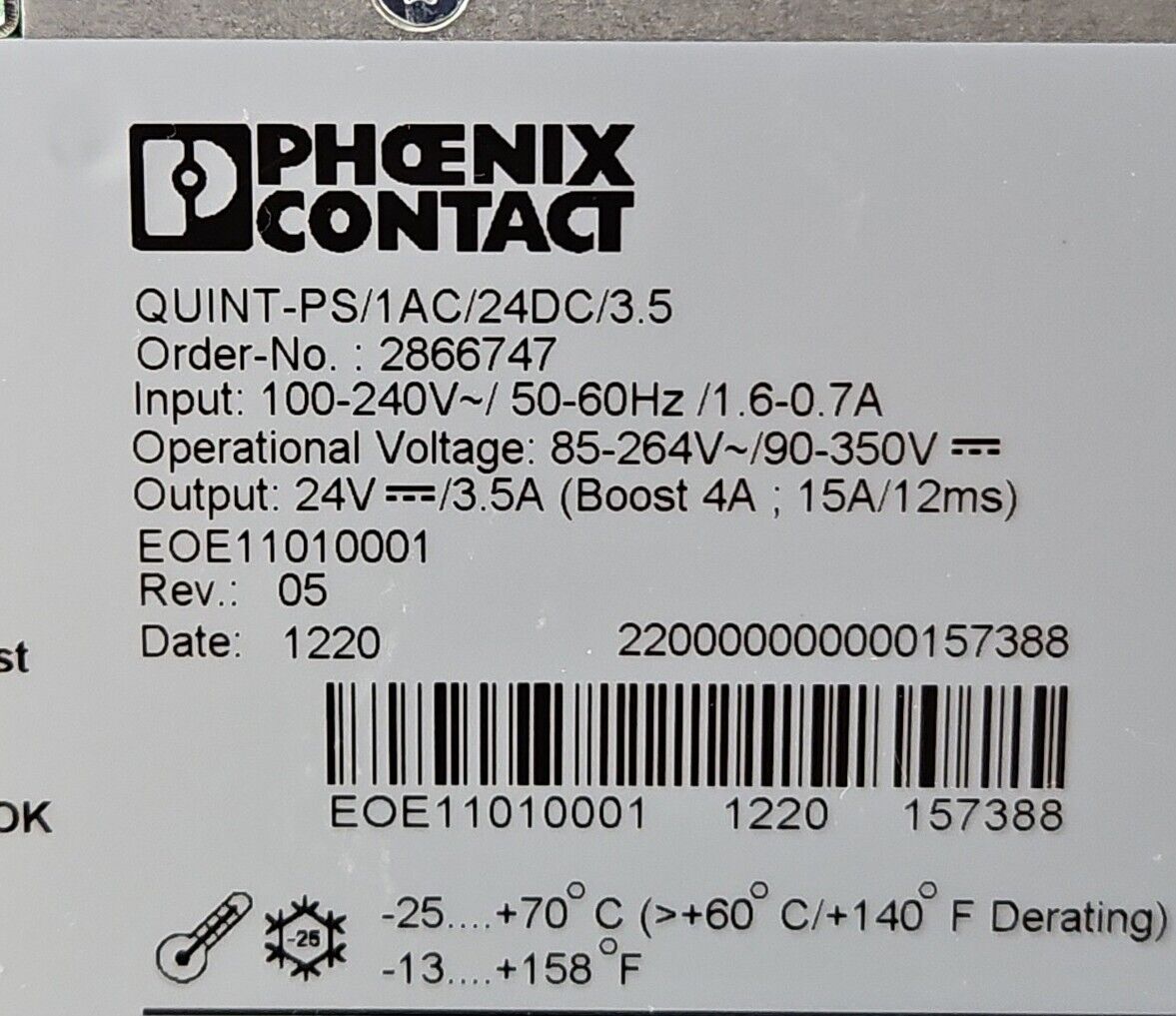 Phoenix Contact QUINT-PS/1AC/24DC/3.5 Power Supply Unit - 2866747.         4D-20