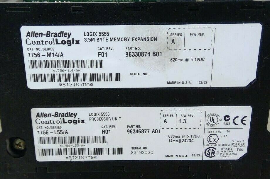 Allen-Bradley 1756-L55 Series A Processor Unit & 1756-M14 Series A  3D-14