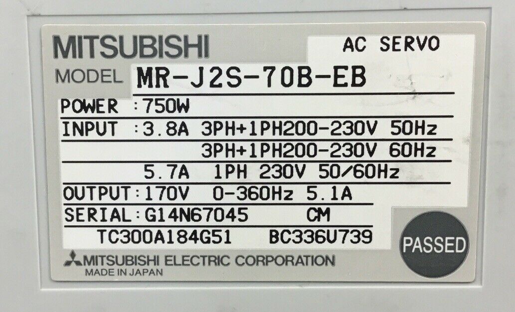 Mitsubishi MR-J2S-70B-EB AC Servo Drive Out: 170V 5.1A 750W   1C
