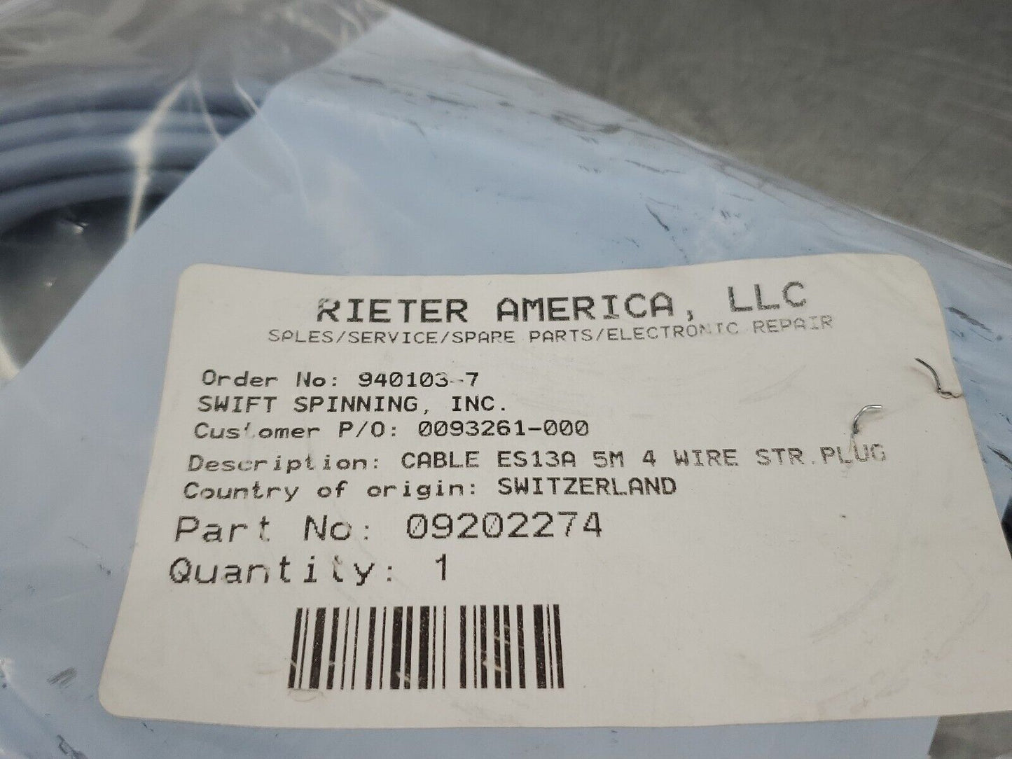 Rieter 09202274 Cable ES13A 5M 4 Wire Str. Plug.                              5E