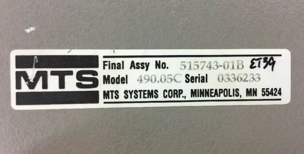 MTS Load Control Unit with Emergency Stop, Model 490.05C Assy# 515743-01B. 2B