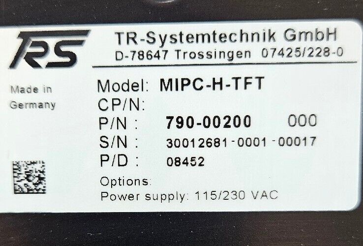 TR-SYSTEMTECHNIK MIPC-H-TFT OPERATOR INTERFACE PANEL                      Loc 2F