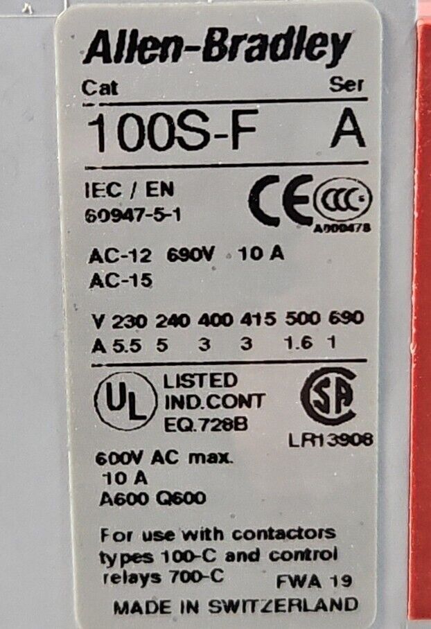 Allen-Bradley 100-C23Z*10 Ser C Contactor with 100S-F/A.   4C-23