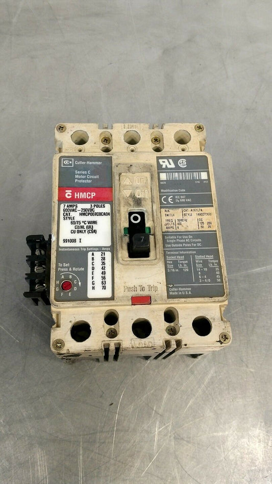Cutler-Hammer Series C Circuit Breaker HMCP007C0CA04 7A 600VAC 3 Pole 4D