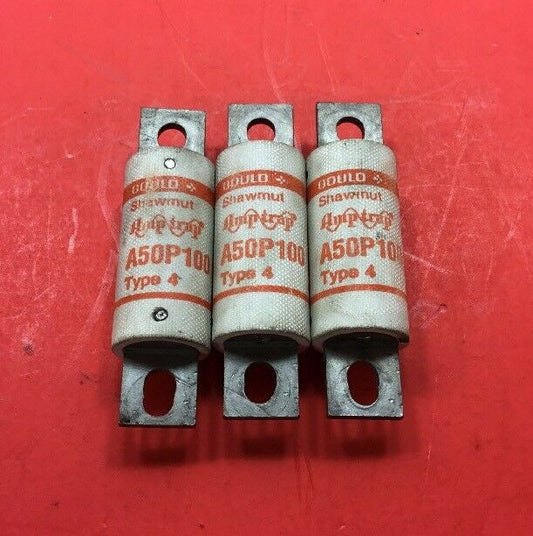 LOT OF 3 GOULD SHAWMUT FUSE A50P100 100 AMP 500Vac TYPE 4     4B