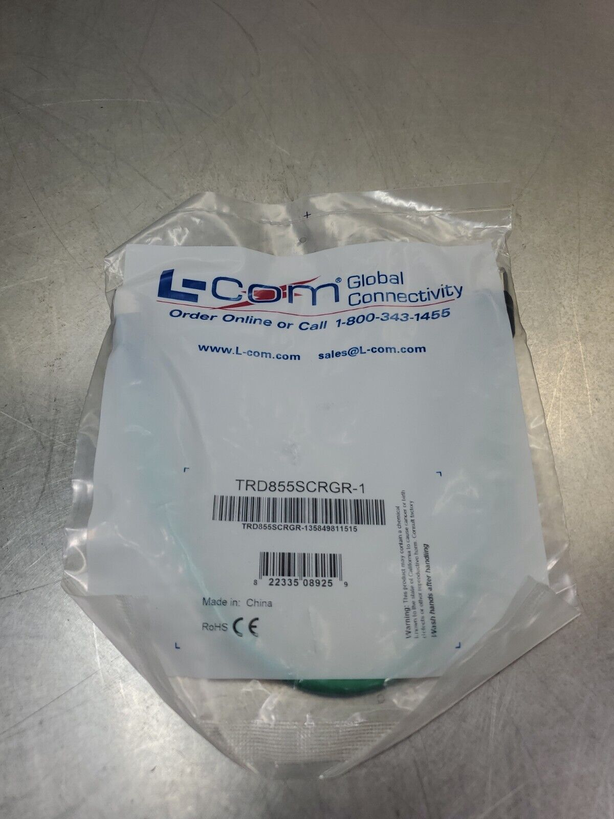 L-COM TRD855SCRGR-1 Network Cable Assembly - 1FT.                             5E