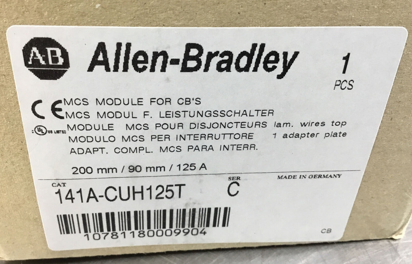 ALLEN BRADLEY  141A-CUH125T /A  MCS Busbar Module 125A 3 Pole    4C