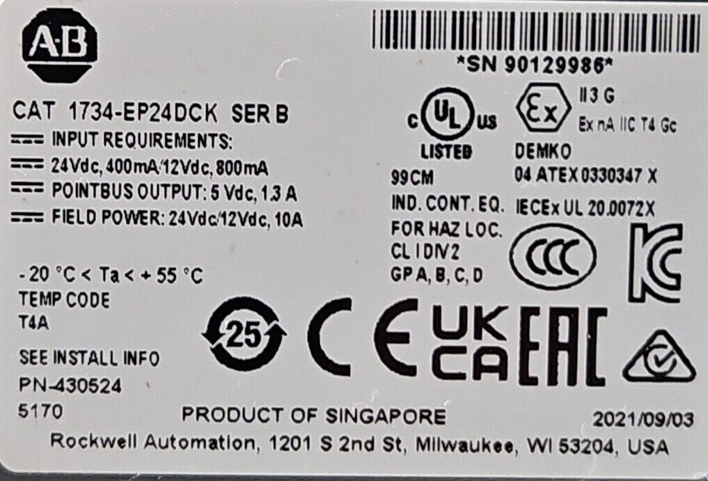 Allen-Bradley 1734-EP24DCK Ser. B with 1734-RTB/A.                         3C-20