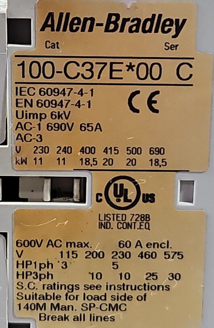 Allen-Bradley 100S-C37EJ04C (Complete Device) Safety Contactor.           4E-19