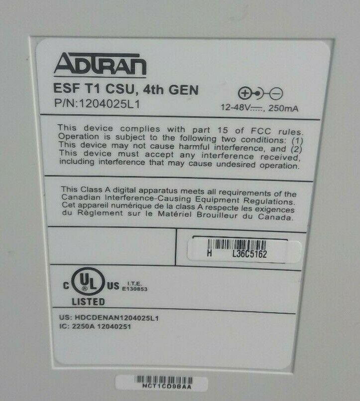 Adtran - P/N: 1204025L1 - ESF T1 CSU, 4th GEN - Channel Service Unit          2E