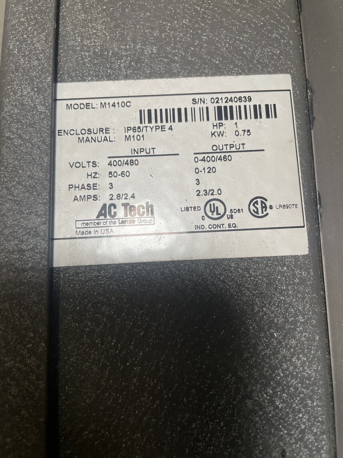 AC Tech Lenze M1410C Motor Controller Dorner 62MV4341 @ 1A