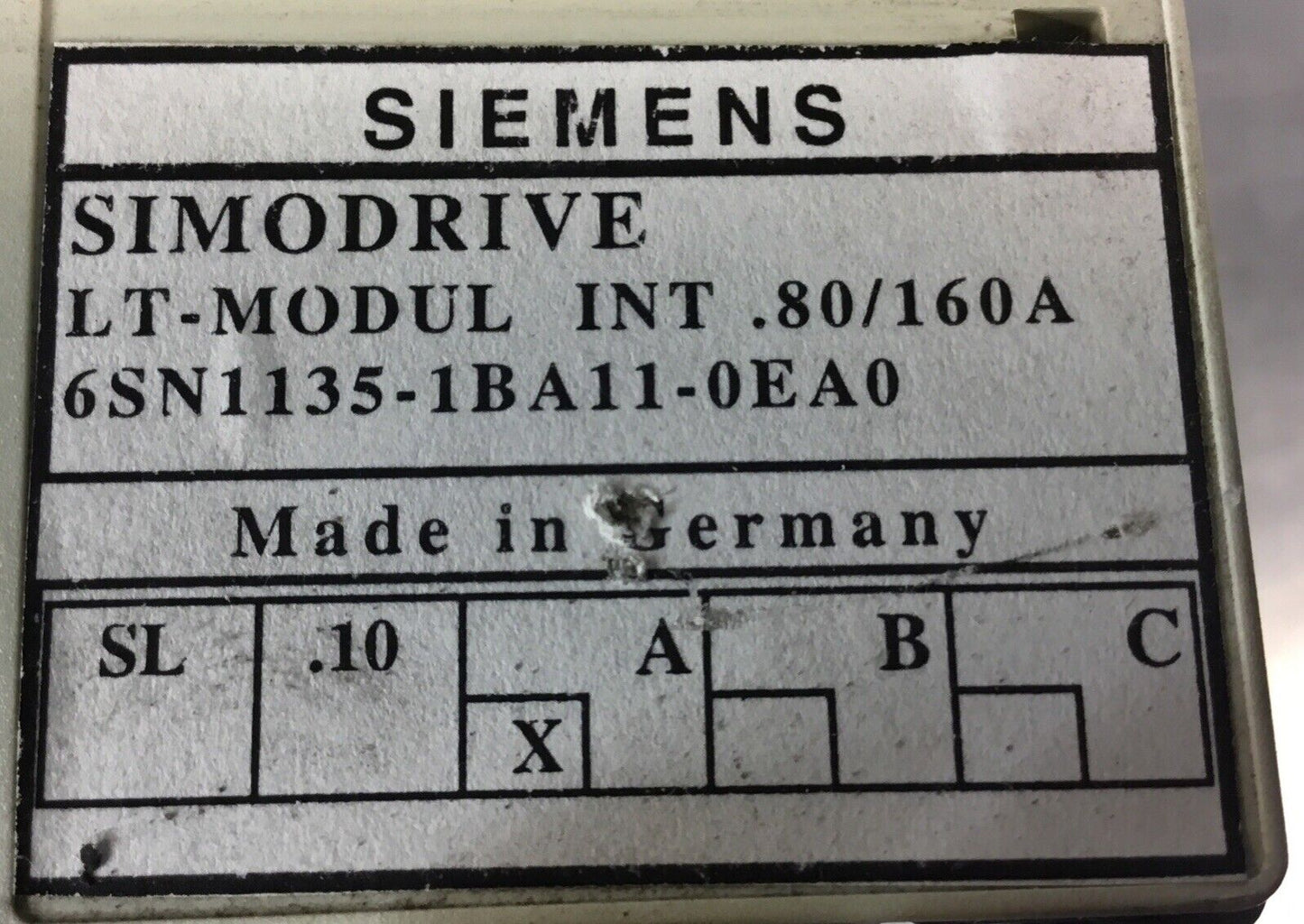 SIEMENS 6SN1135-1BA11-0EA0 Simodrive LT-MODUL INT. 0.80/160A    1B