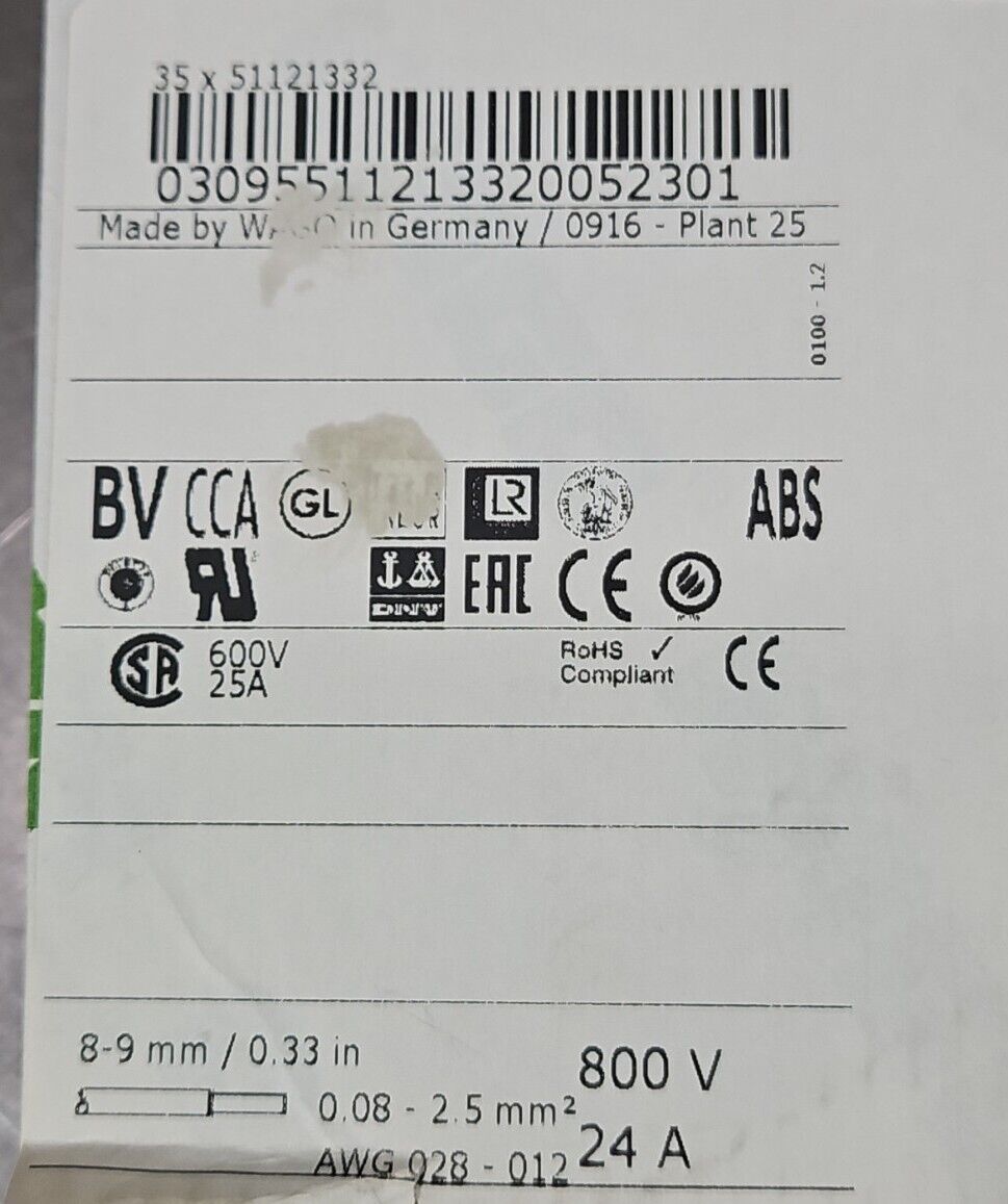 WAGO 280-653 Conductor Through Terminal Block - Lot of 36.              Loc3D-28