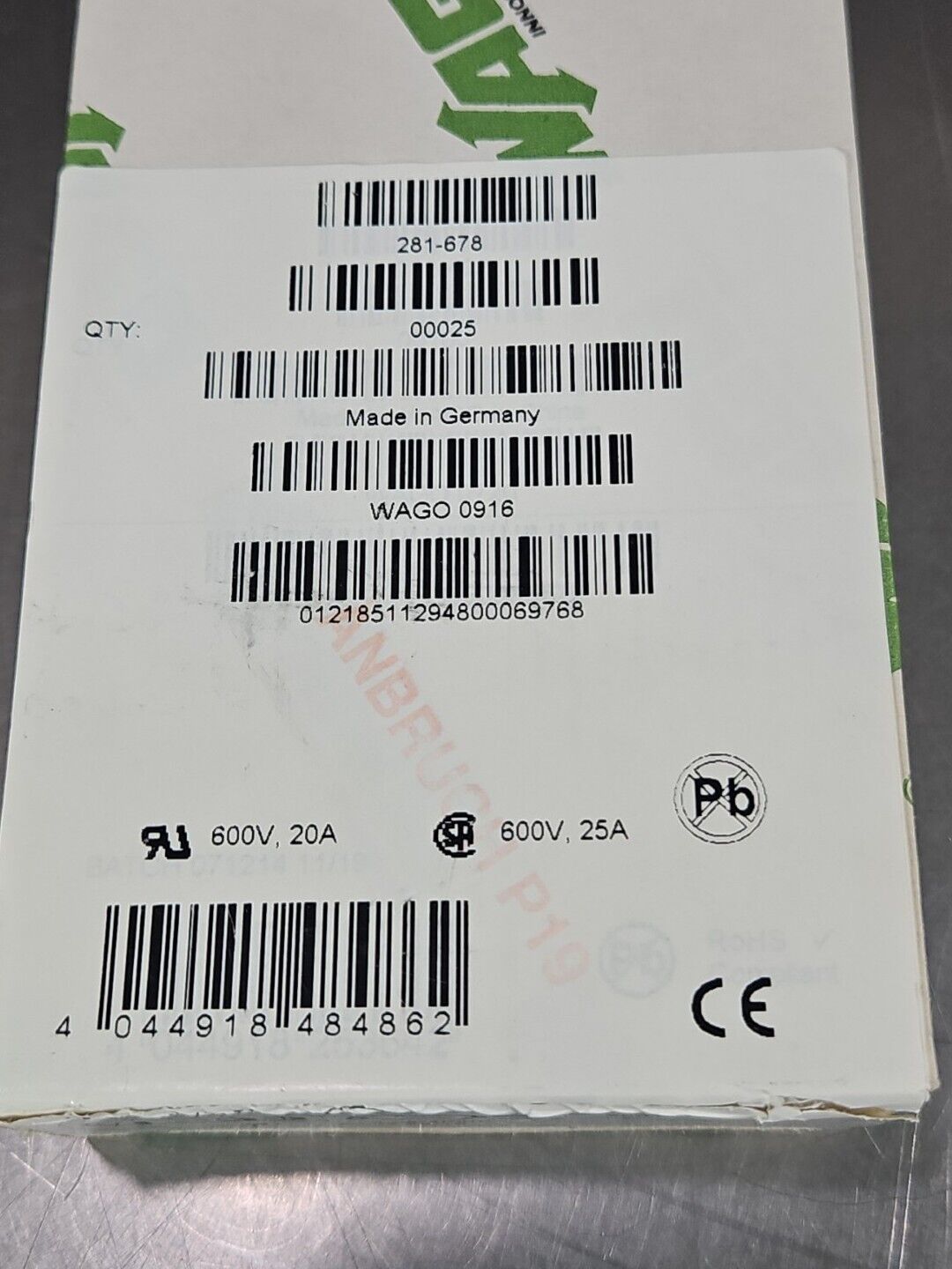 WAGO 281-678 Conductor Through Terminal Block - Lot of 35.              Loc3D-31
