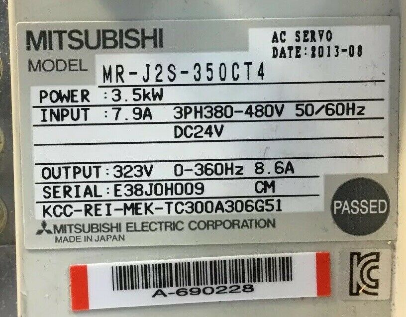 MITSUBISHI SERVO DRIVE MR-J2S-350CT4  3.5kW Out: 323V 8.6A   1D