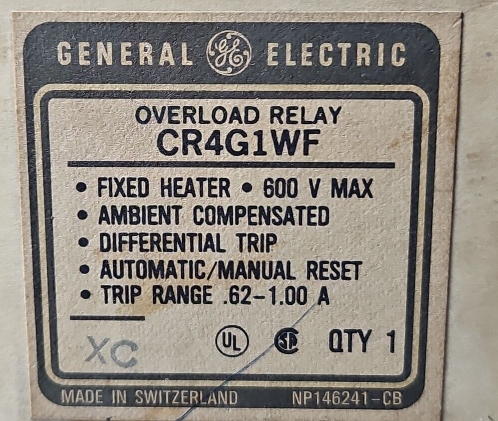 GE CR4G1WF  Overload Relay  600V.    Loc4A7