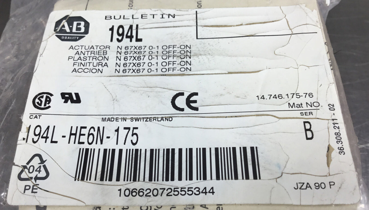 ALLEN BRADLEY 194L-HE6N-175 /B  ON -OFF ACTUATOR BULLETIN      4E-17