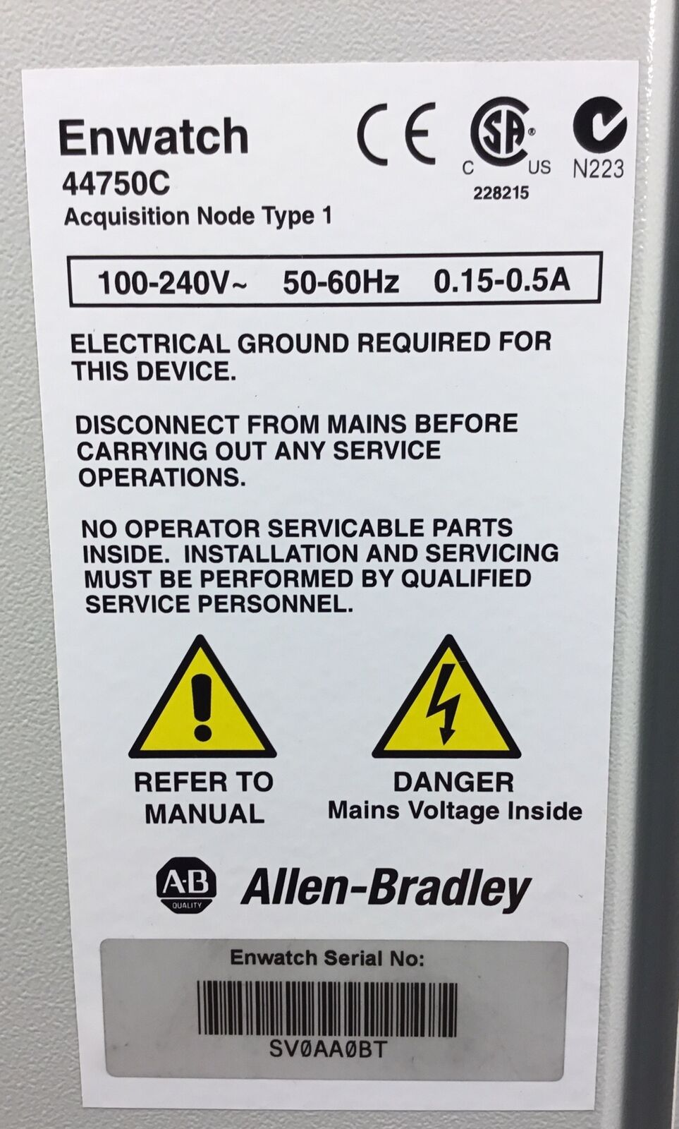 Allen Bradley 44750C Enwatch Acquisition Node Type 1 enclosure only    2C