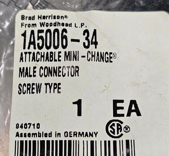 BRAD HARRISON 1A5006-34 ATTACHABLE MIN-CHANGE MALE CONNECTOR SCREW      Loc5E-19
