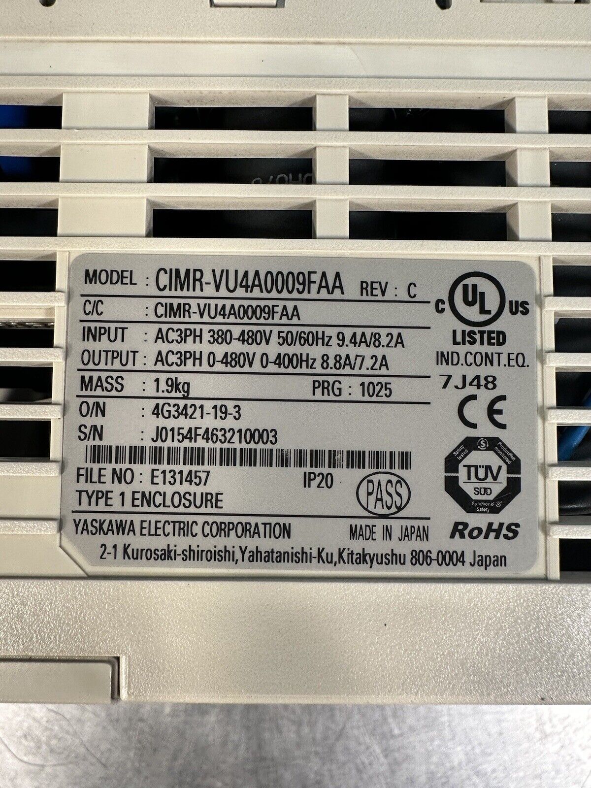 Yaskawa V1000 VFD - CIMR-VU4A0009FAA (BIN-1.1.4)
