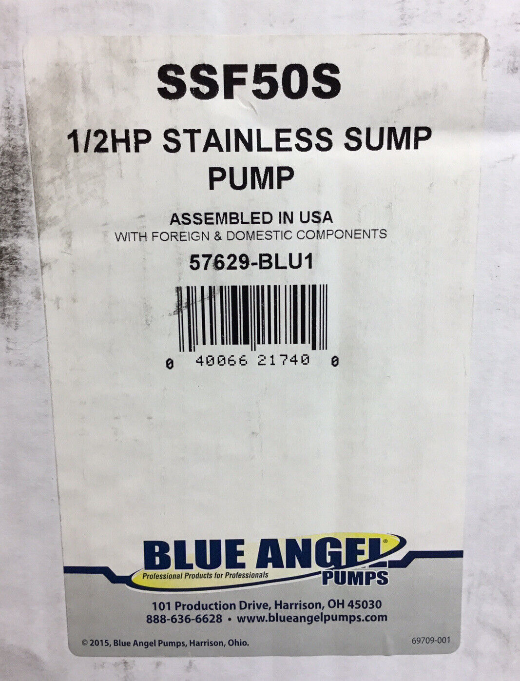 Blue Angel SSF50S 1/2 Hp Cast Iron Submersible Sump Pump w/ Automatic Switch 6E