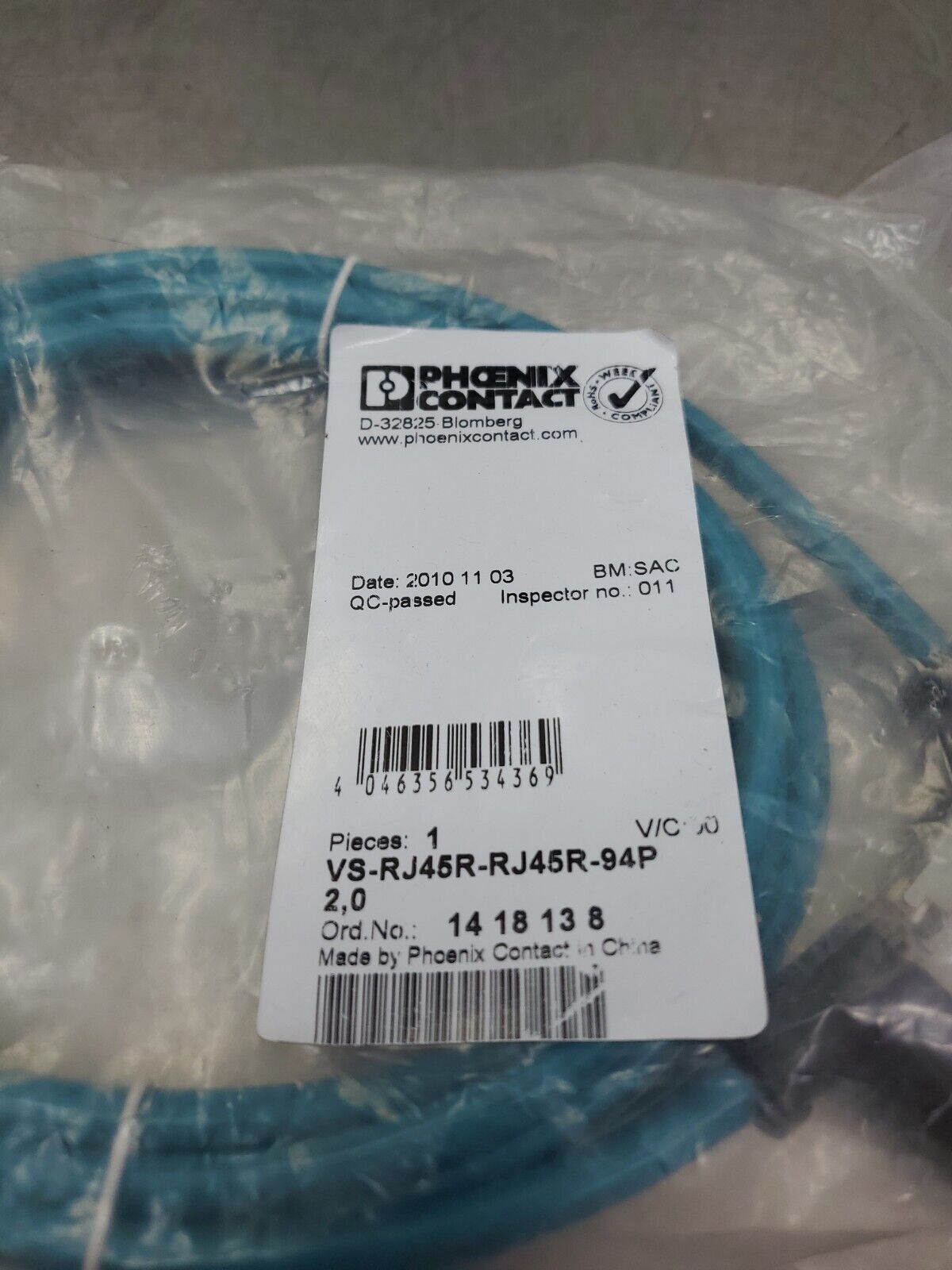 Phoenix Contact VSRJ45RRJ45R94P/2,0 Meter Cable. 5E Palmetto