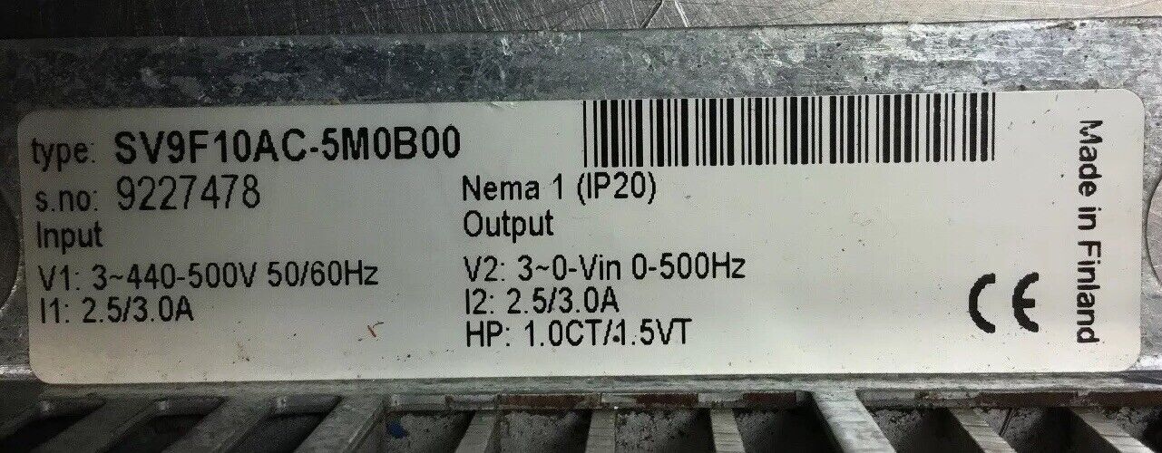 CUTLER HAMMER SV9F10AC-5M0B00 Drive 1.0HP 3Ph 440-500V 2.5/3.0A     1B