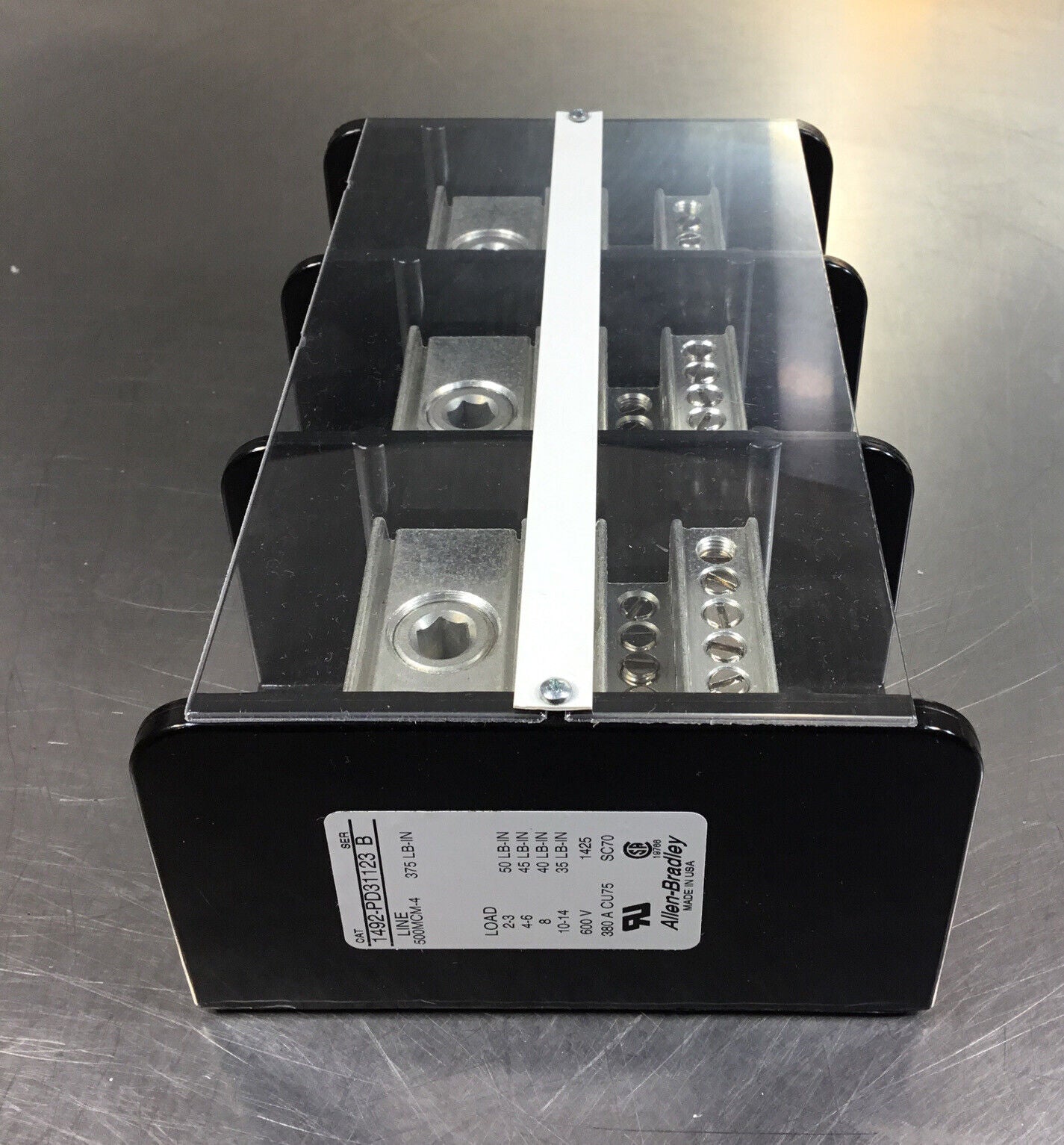 Allen Bradley  1492-PD31123 /B  Power Distribution Block, Aluminum, 3PH, 380A 4B