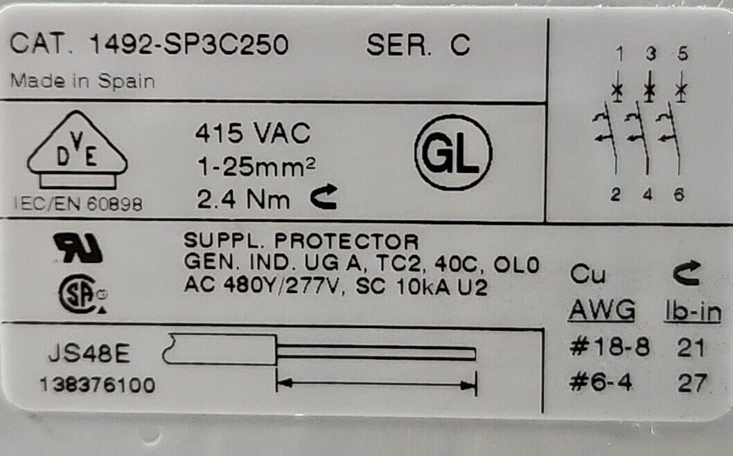 Allen Bradley 1492-SP3C250 Ser C Miniature Circuit Breaker.                4D-25
