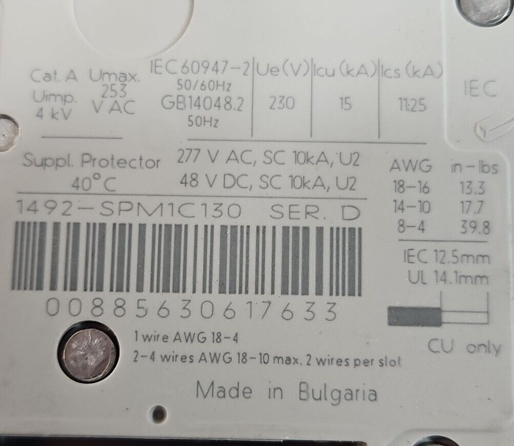 ALLEN BRADLEY 1492-SP 13A CIRCUIT BREAKER                              Loc 4E-13
