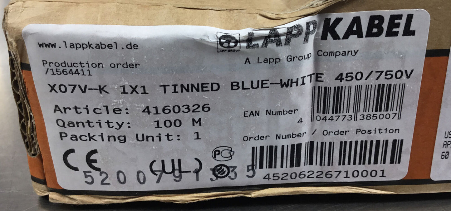 Lapp Kabel X07V-K 1X1 TINNED BLUE-WHITE 450/750V     6B-1