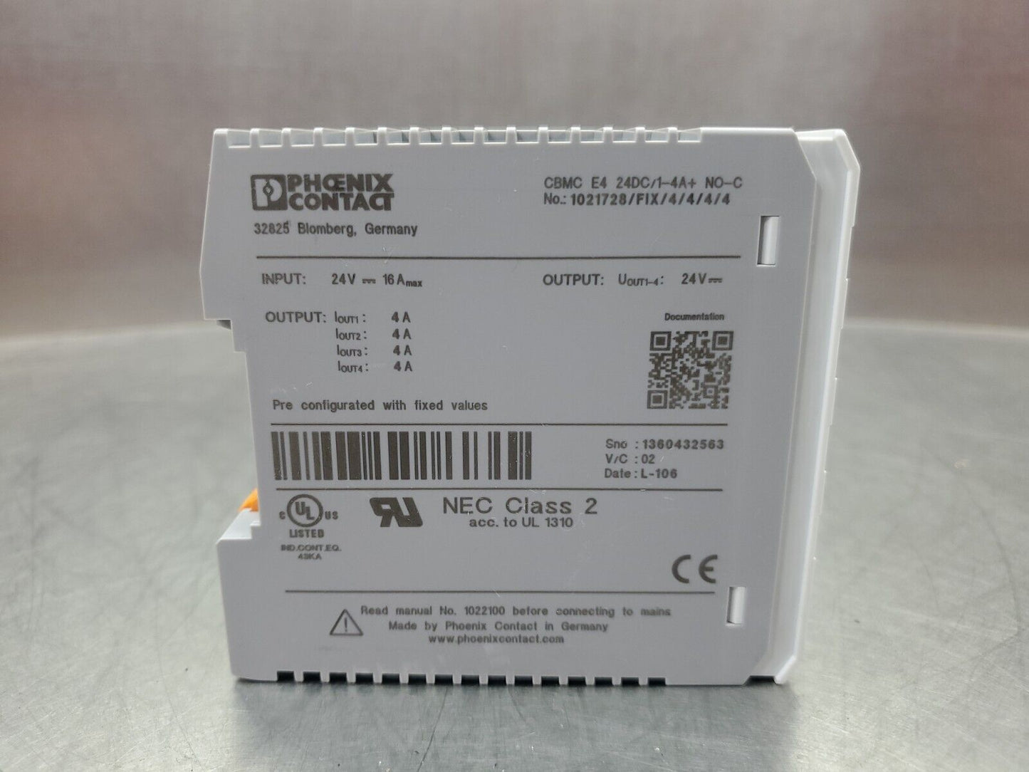 PHOENIX CONTACT CBMC E4 24DC/1-4A+ NO-C PLC Module.                        3D-27