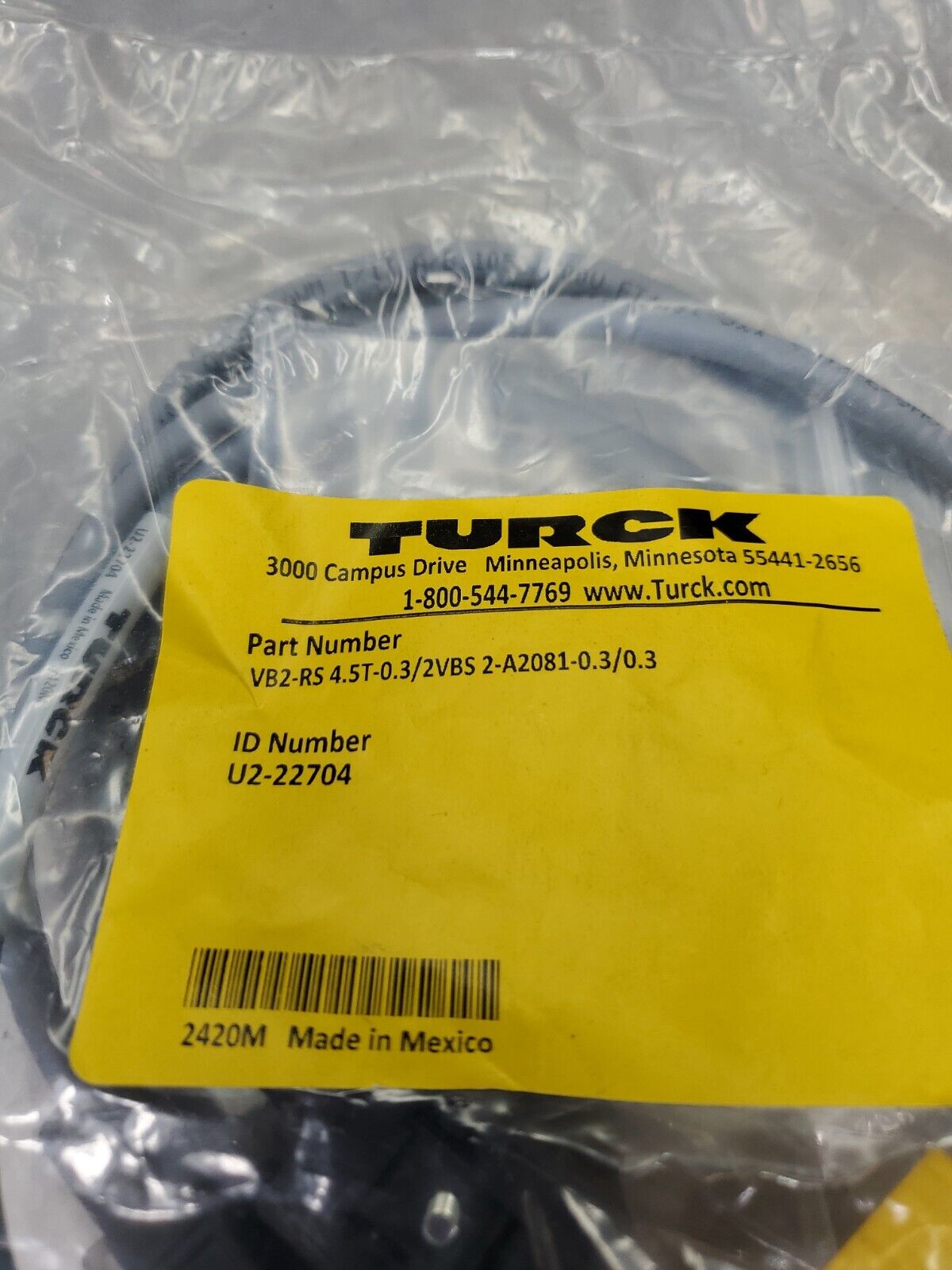 TURCK VB2-RS 4.5T-0.3/2VBS 2-A2081-0.3/0.3 (U2-22704) Cable.               5E-13