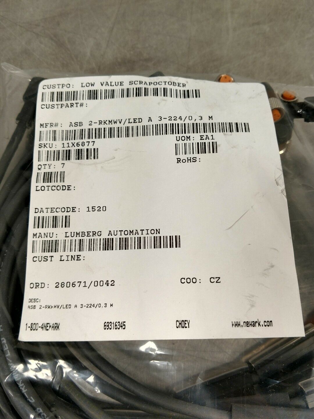 Lumberg Automation ASB 2-RKMWV/LED A 3-224/0 Cables Quantity-7 6A