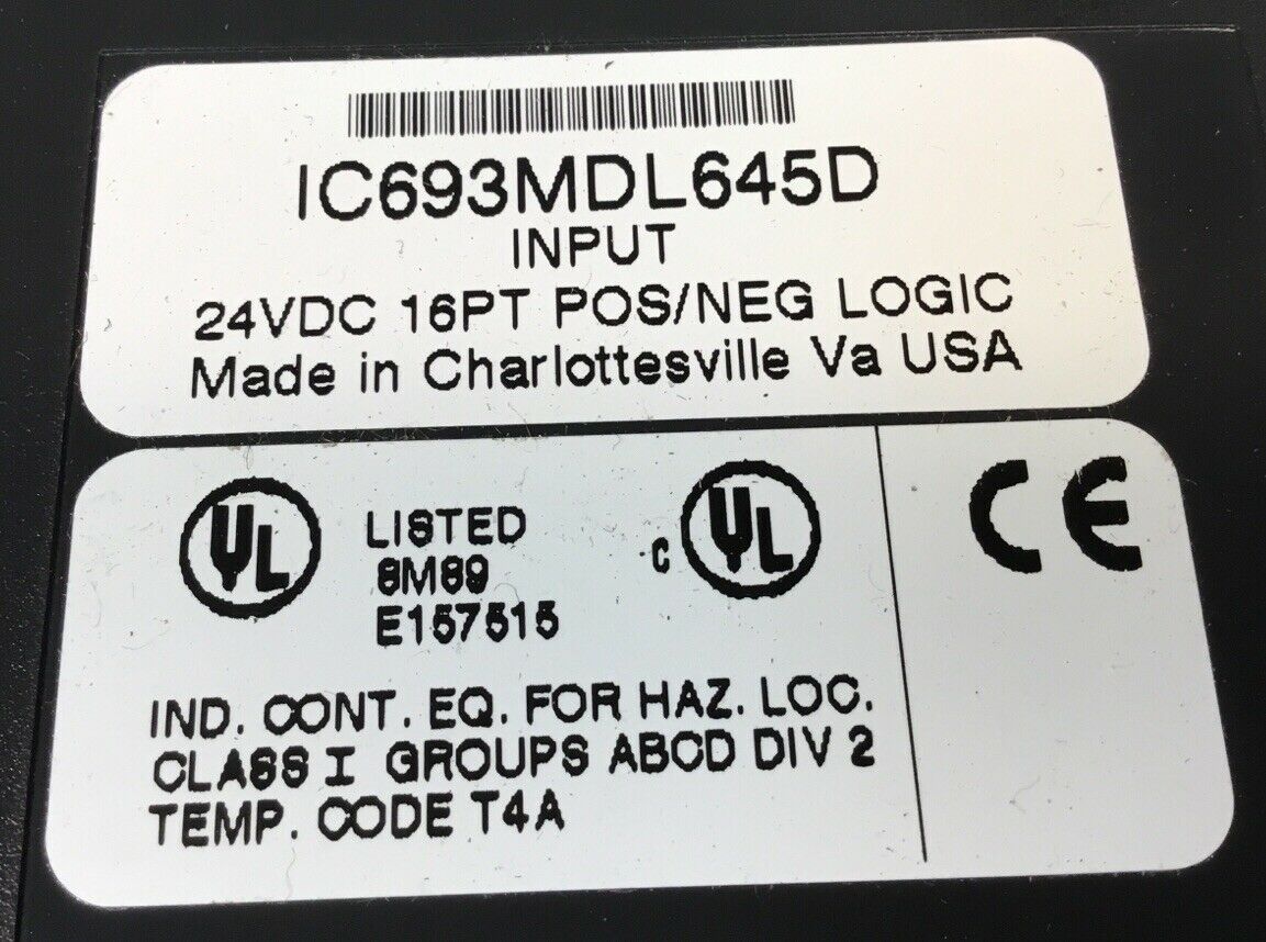 GE FANUC IC693MDL645D INPUT MODULE 24VDC 16PT POS/NEG LOGIC     3D-25